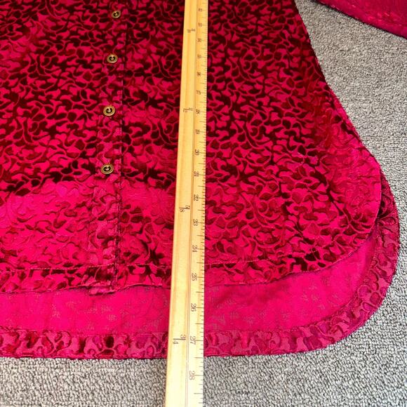 Anthropologie Velvet Jacquard Burnout Blouse Top Womens XS Burgundy Button Front - Picture 6 of 9